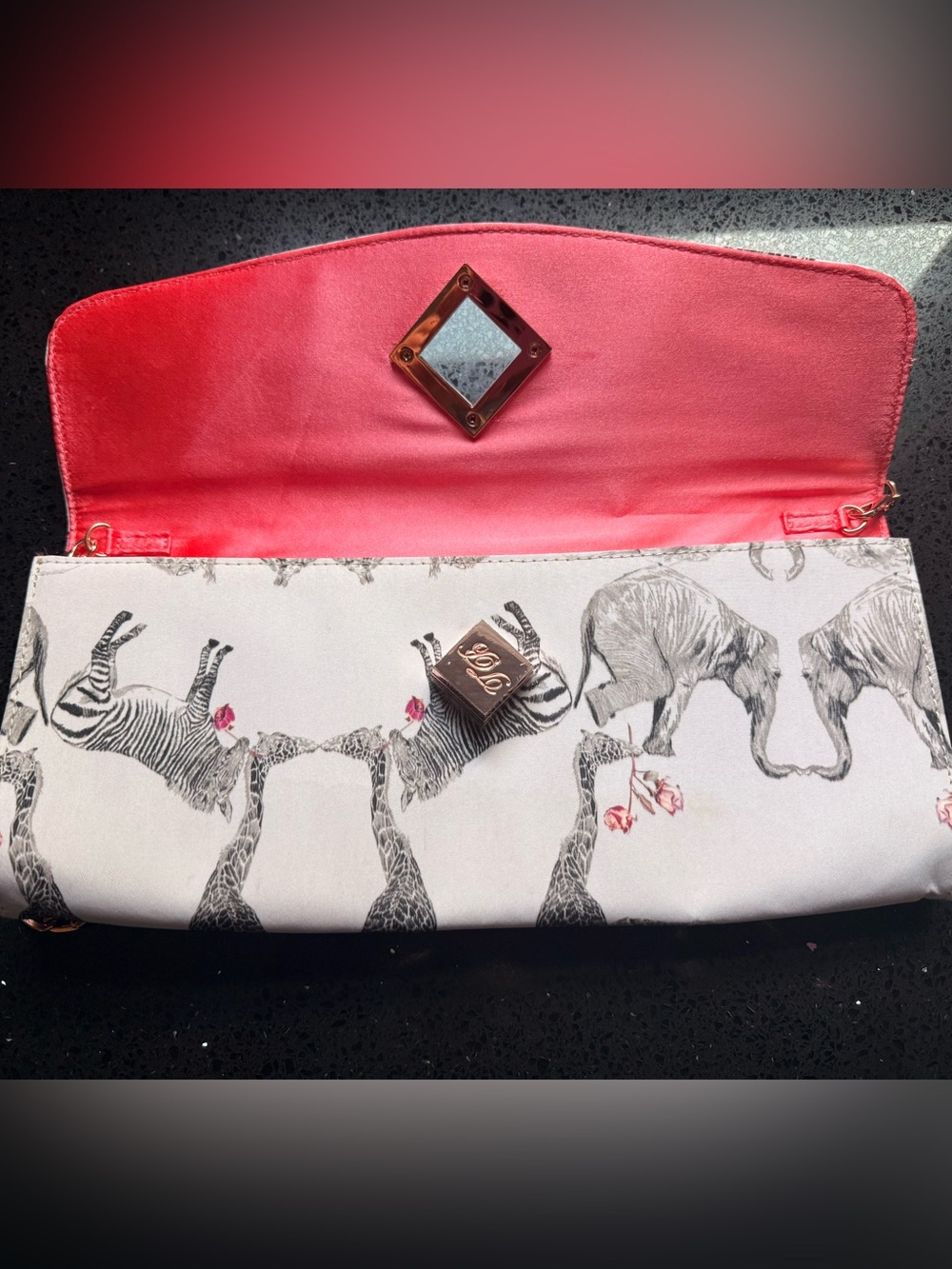 Ted Baker London Pink Animal Sketch Clutch with Rose Gold Chain